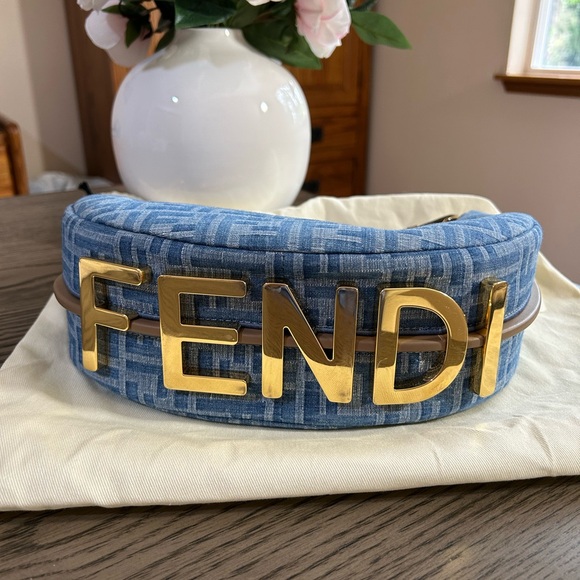 Fendi Light Blue Denim Fabric Fendigraphy Small Bag - Picture 3 of 11